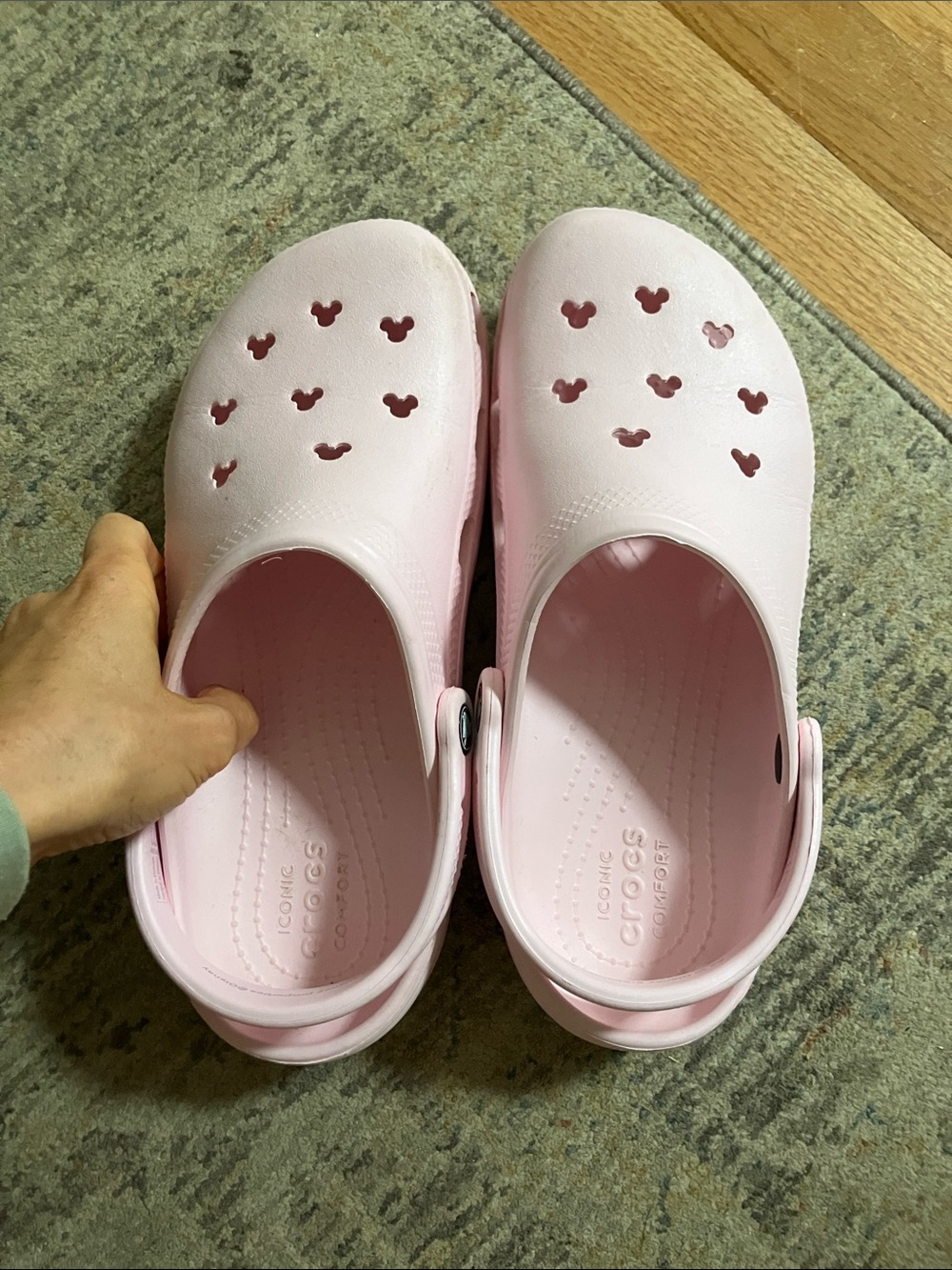 CROCS women’s Classic Clog in Light Pink with Mickey Cutouts